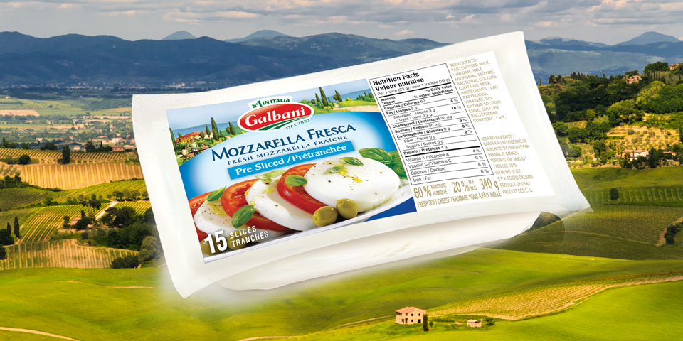 Large Image of Galbani Pre-Sliced Mozzarella on the Italian Countryside