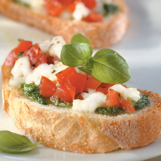 Small Image of Bruschetta with Fresh Mozzarella and Pesto