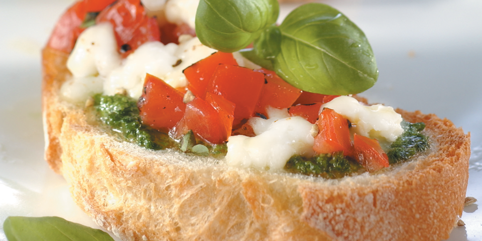 Large Image of Bruschetta with Fresh Mozzarella and Pesto